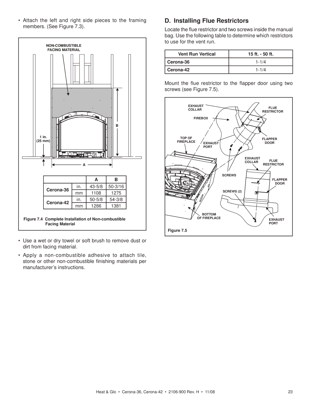 Hearth and Home Technologies CERONA-42 owner manual Installing Flue Restrictors 