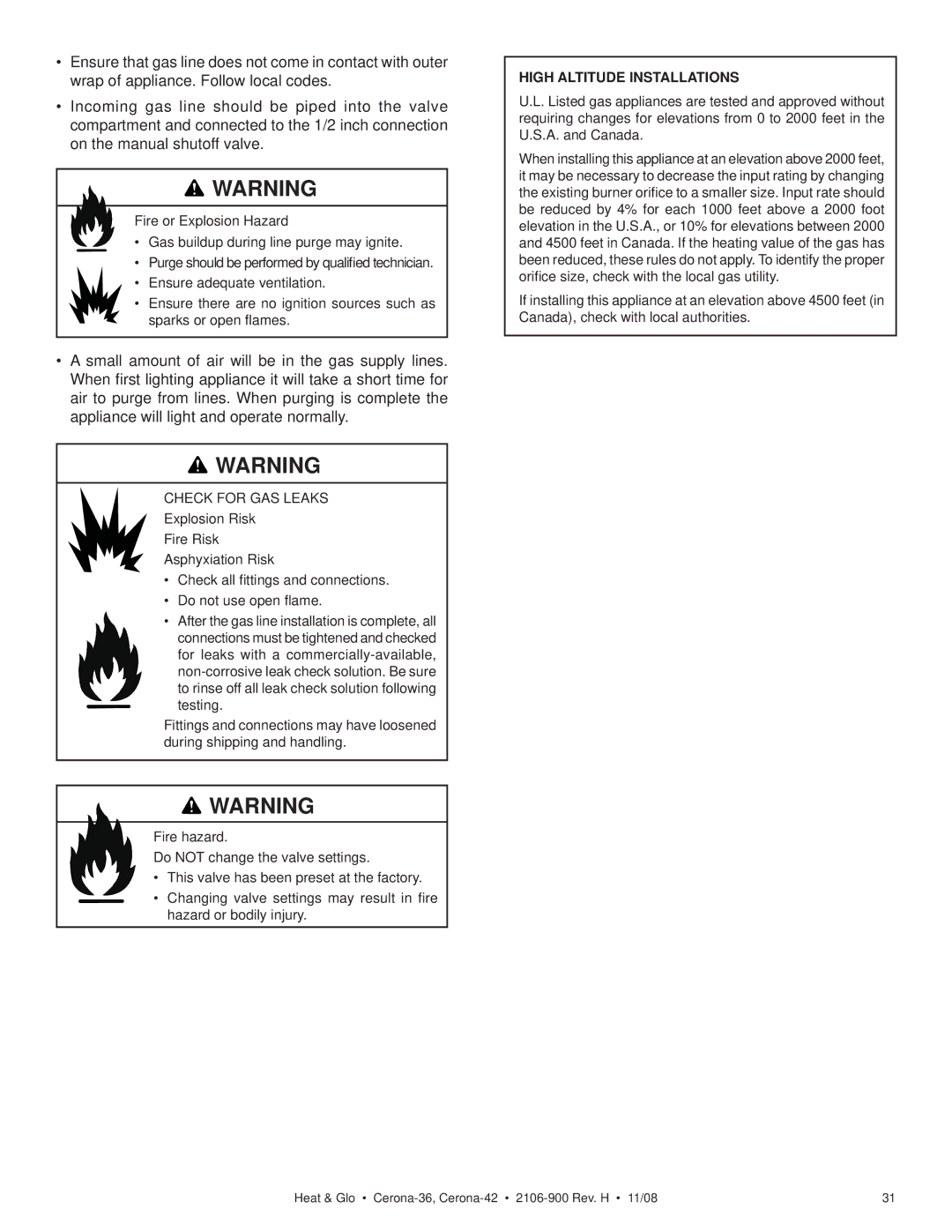 Hearth and Home Technologies CERONA-42 owner manual High Altitude Installations 