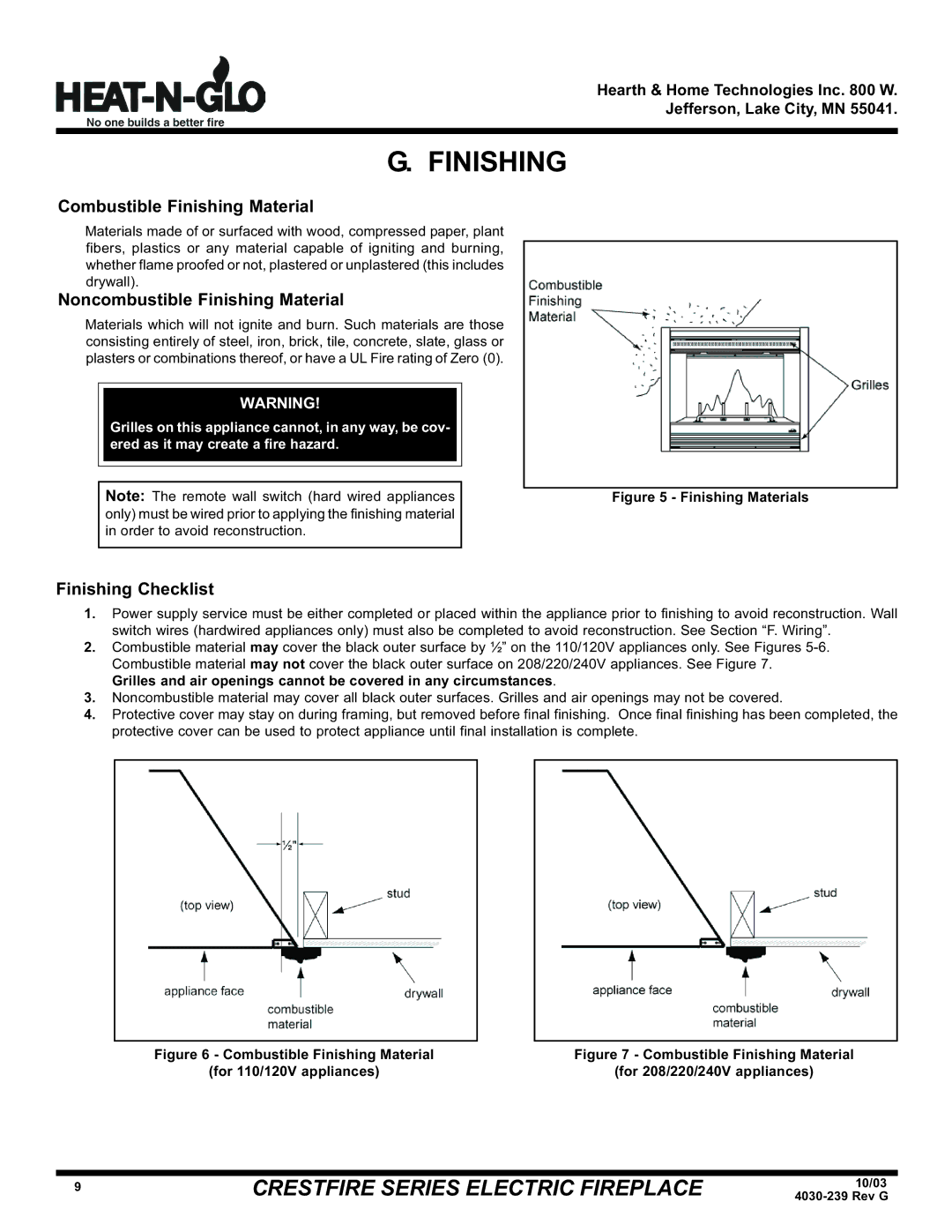 Hearth and Home Technologies CF750EV (208/240V) Combustible Finishing Material, Noncombustible Finishing Material 