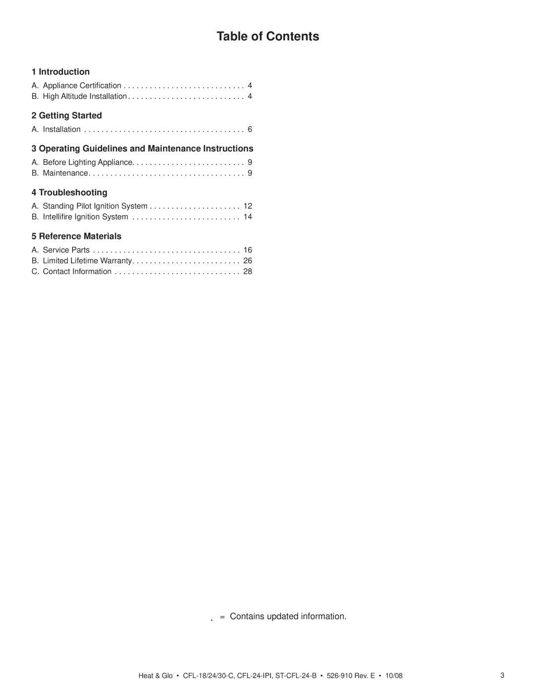 Hearth and Home Technologies CFL-24NG-C, CFL-24NG-IPI, CFL-18NG-C, CFL-24LP-IPI, CFL-24LP-C, CFL-30LP-C Table of Contents 