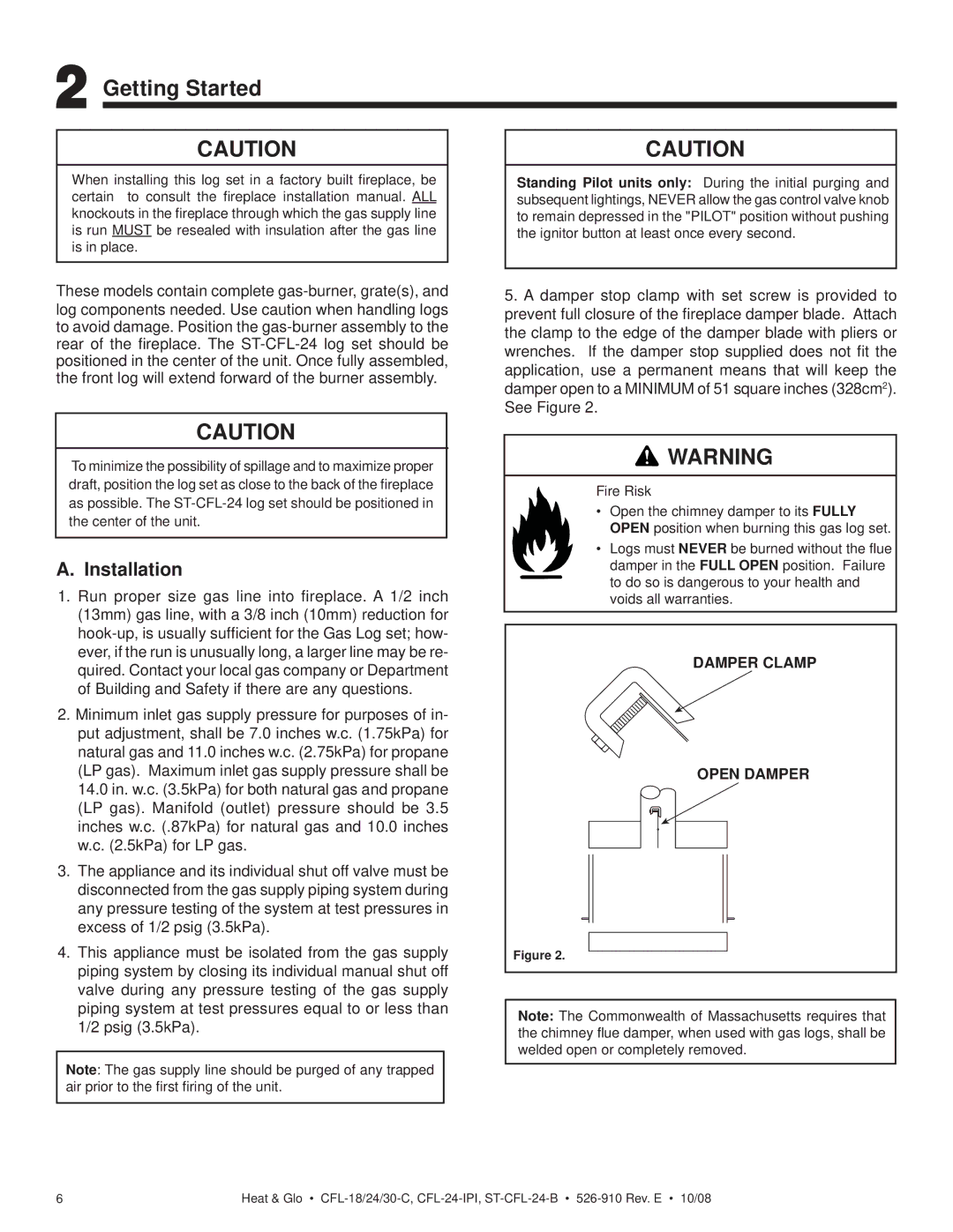 Hearth and Home Technologies CFL-30NG-C, CFL-24NG-IPI, CFL-18NG-C, CFL-24LP-IPI, CFL-24NG-C Getting Started, Installation 