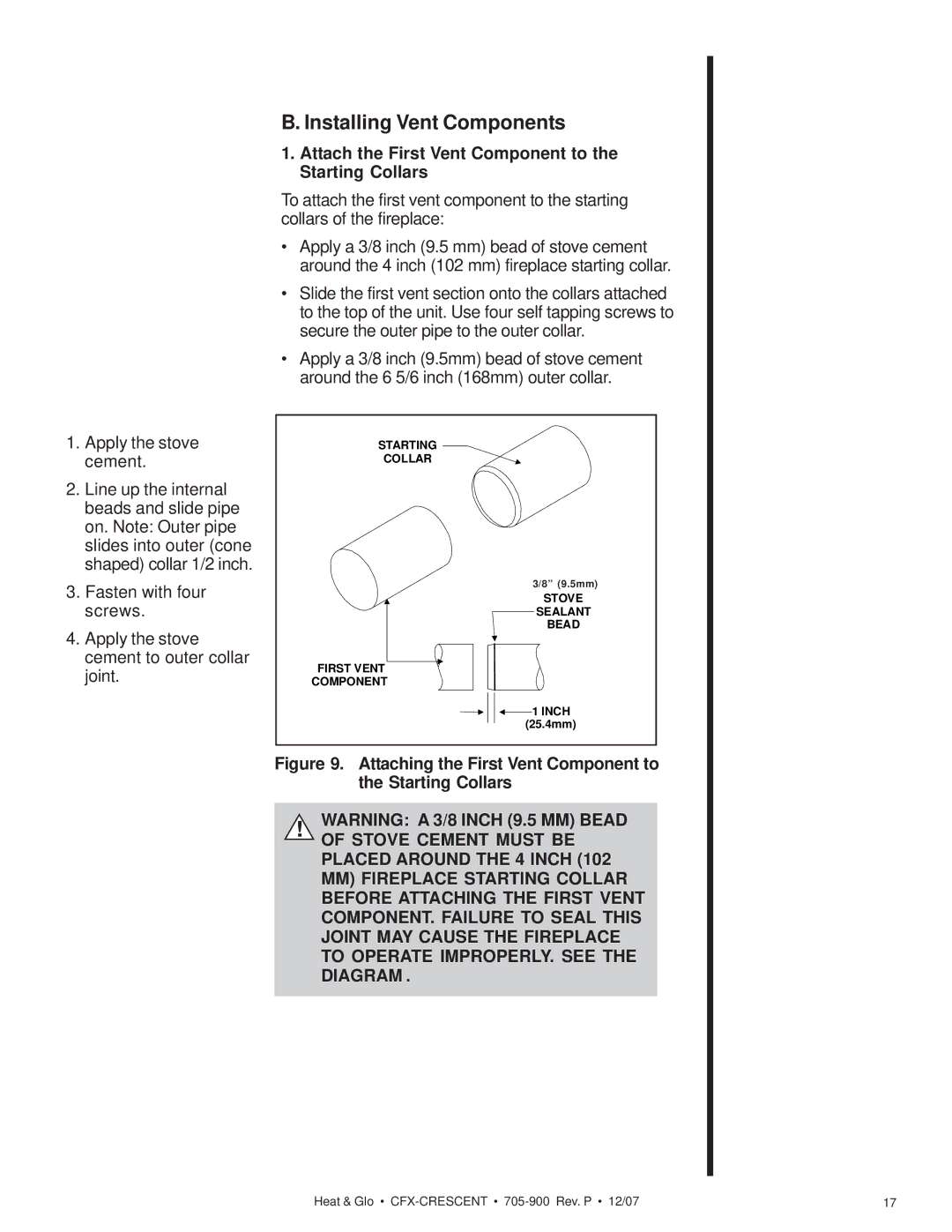 Hearth and Home Technologies CFX-Crescent owner manual Attach the First Vent Component to the Starting Collars 