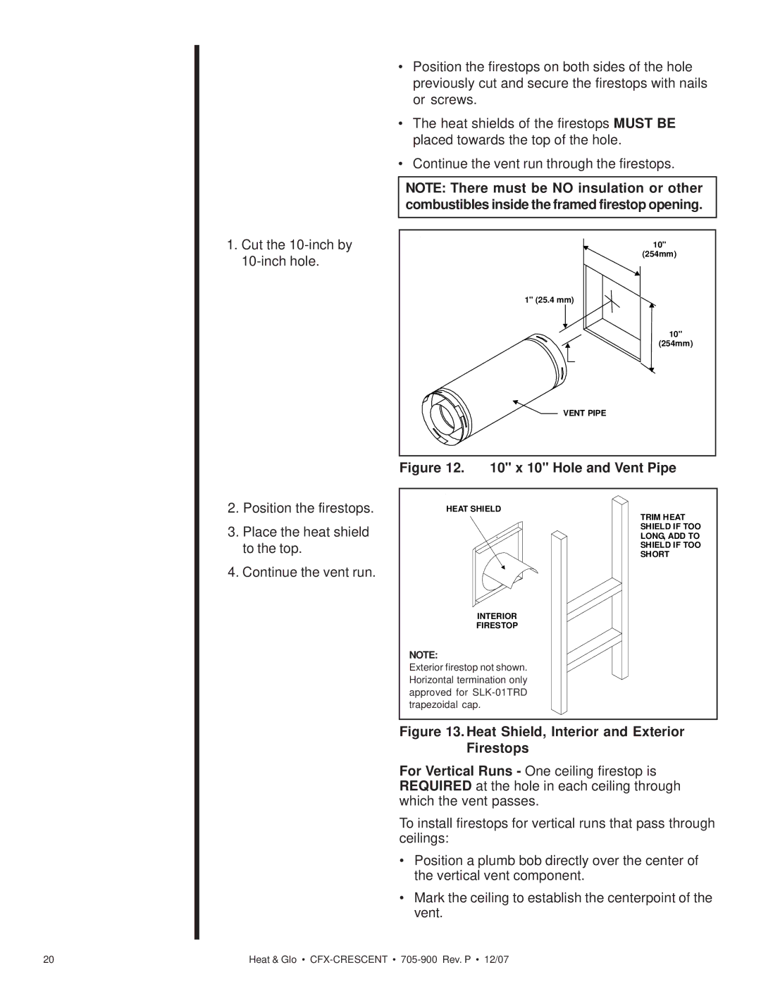 Hearth and Home Technologies CFX-Crescent owner manual Hole and Vent Pipe 