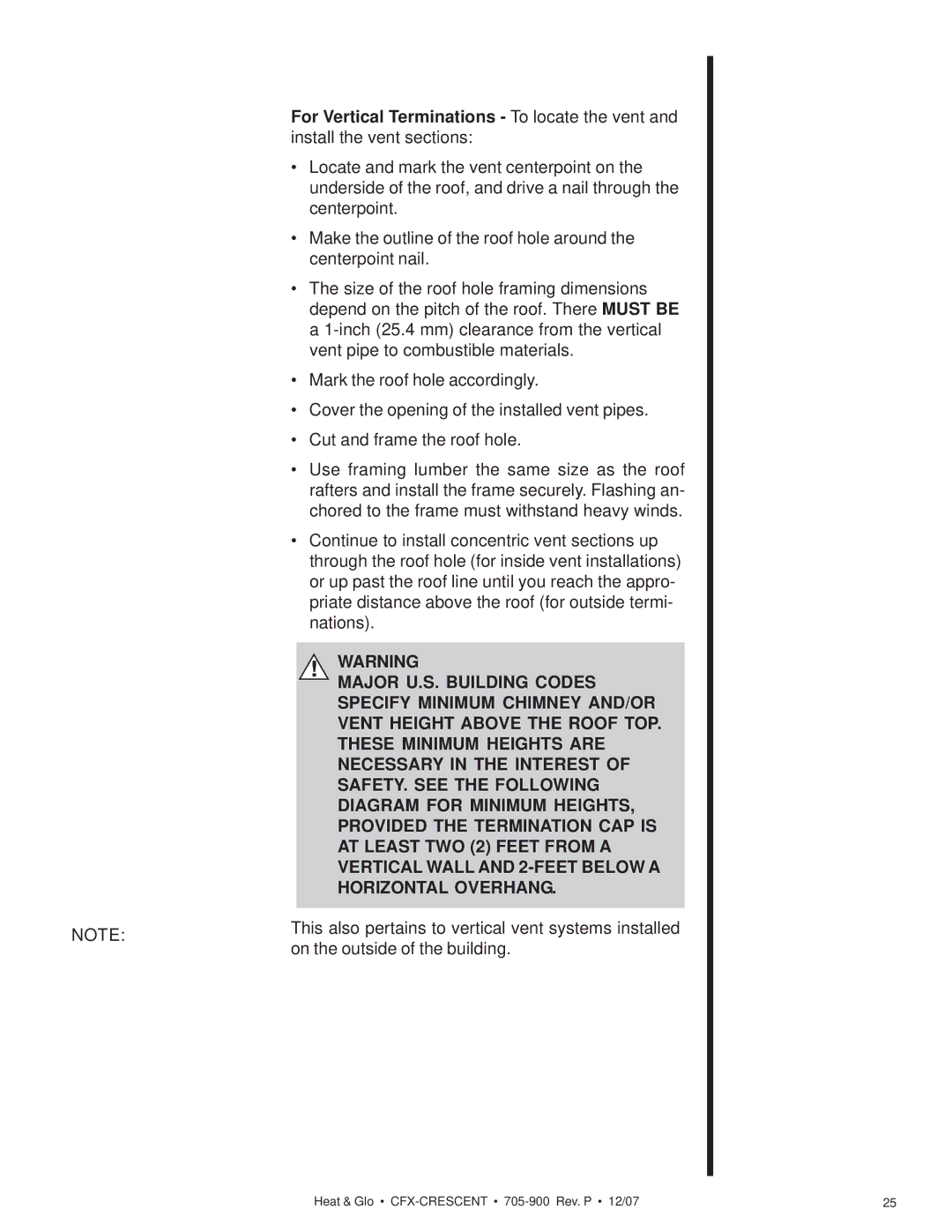 Hearth and Home Technologies CFX-Crescent owner manual This also pertains to vertical vent systems installed 