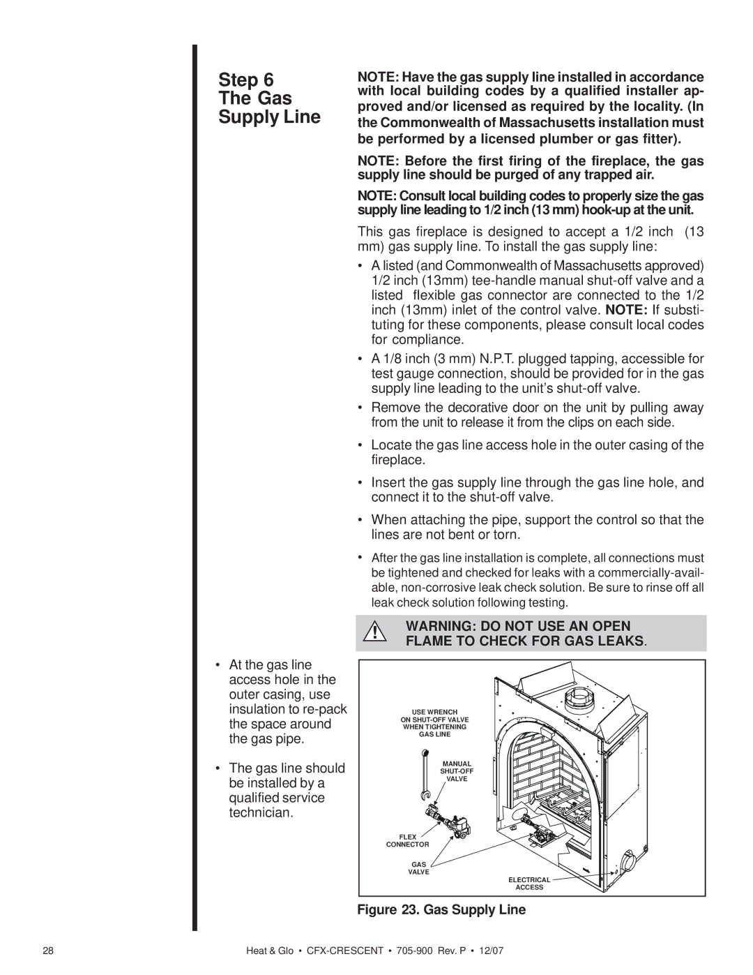 Hearth and Home Technologies CFX-Crescent owner manual Step Gas Supply Line 