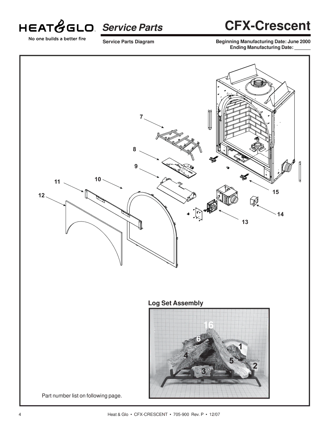 Hearth and Home Technologies CFX-Crescent owner manual Log Set Assembly 