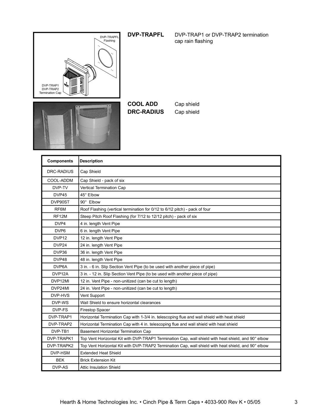 Hearth and Home Technologies Cinch Pipe & Termination Cap System installation instructions Cool ADD 