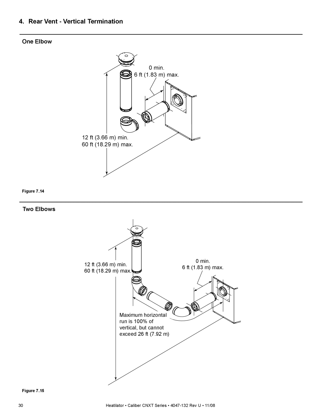 Hearth and Home Technologies CNXT4236IT, CNXT4842ILT, CNXT4842IH, CNXT4842ILH Rear Vent Vertical Termination, One Elbow 