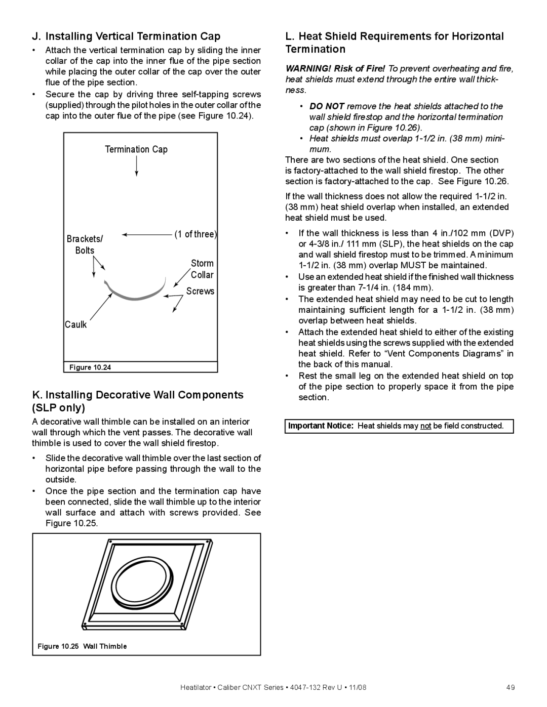 Hearth and Home Technologies CNXT4842IH, CNXT4842ILT, CNXT4842ILH, CNXT4842IT, CNXT4236IT Installing Vertical Termination Cap 