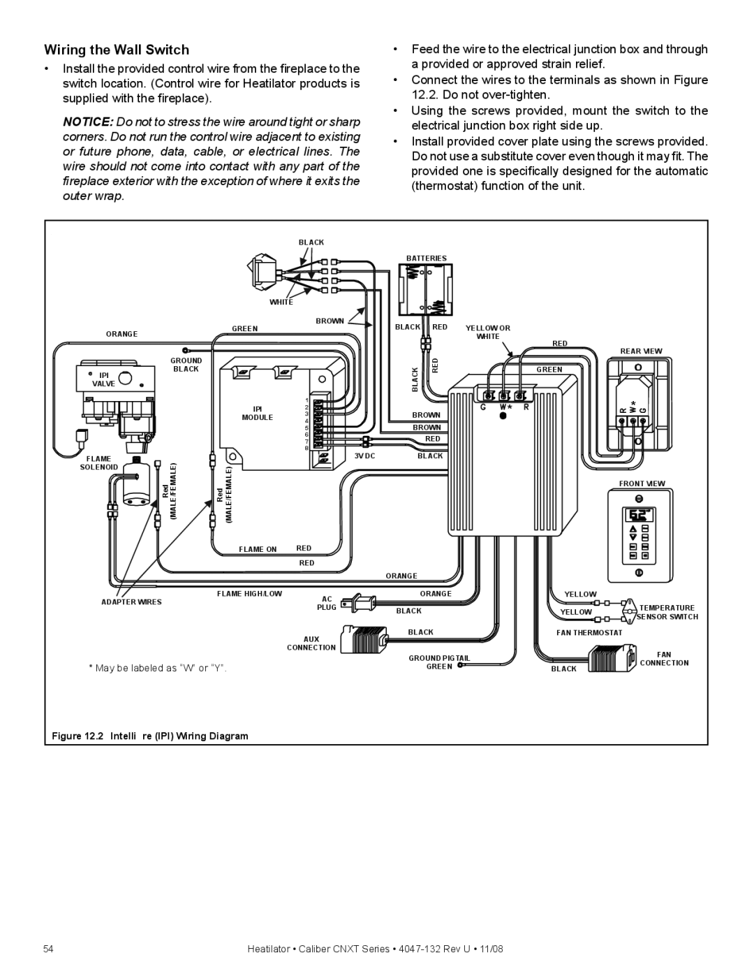 Hearth and Home Technologies CNXT4236IT, CNXT4842ILT, CNXT4842IH Wiring the Wall Switch, Intelliﬁre IPI Wiring Diagram 