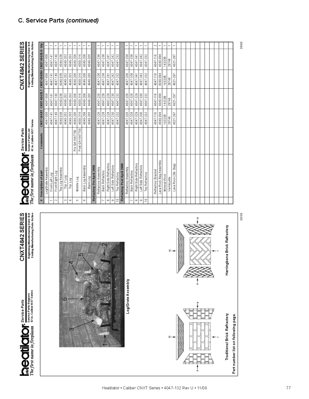 Hearth and Home Technologies CNXT4236ILT, CNXT4842ILT, CNXT4842IH, CNXT4842ILH, CNXT4842IT, CNXT4236ILH Log/Grate Assembly 