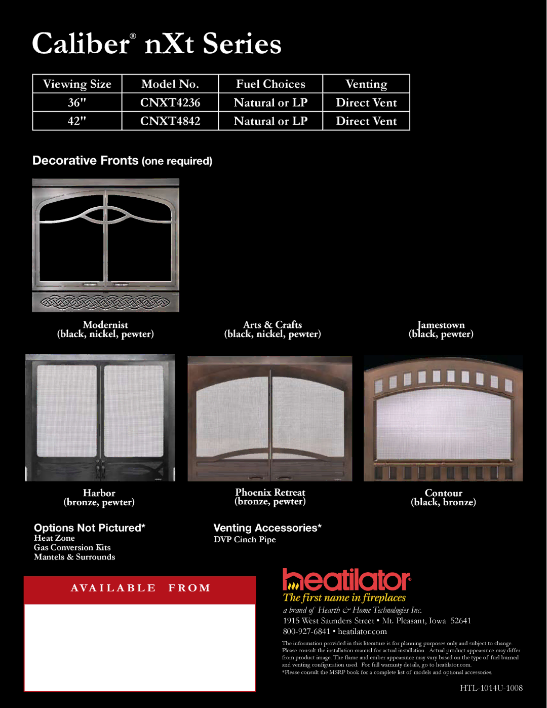 Hearth and Home Technologies CNXT4842ILT/H, CNXT4842IT/H, CNXT4236IT/H, CNXT4236ILT/H manual Caliber nXt Series 