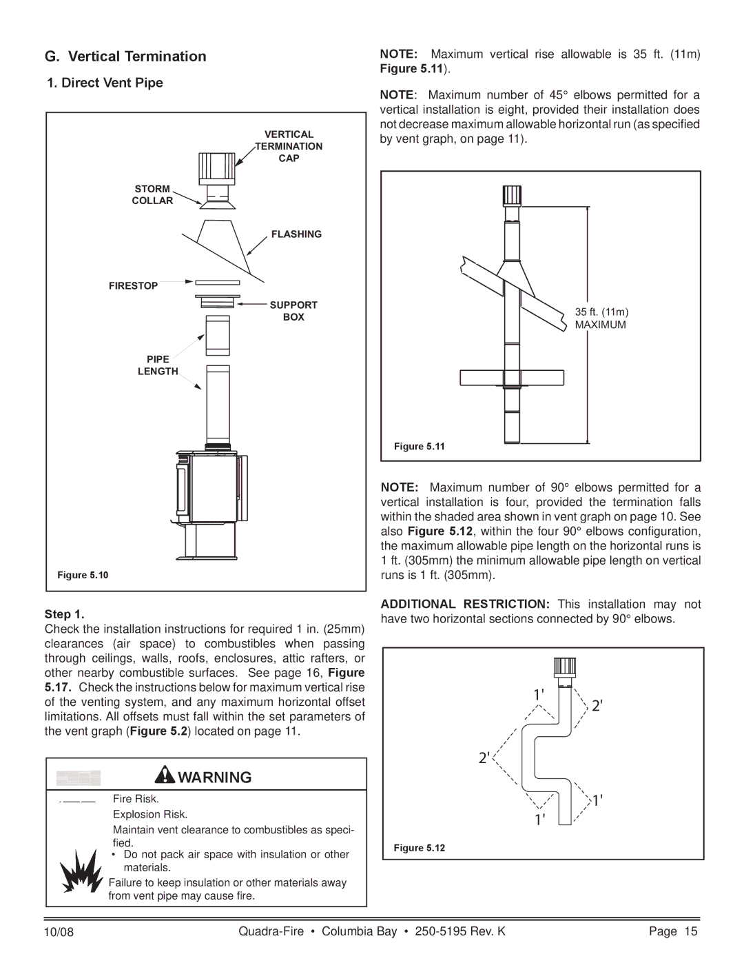 Hearth and Home Technologies COLBAY-FS-B owner manual Vertical Termination, Direct Vent Pipe 