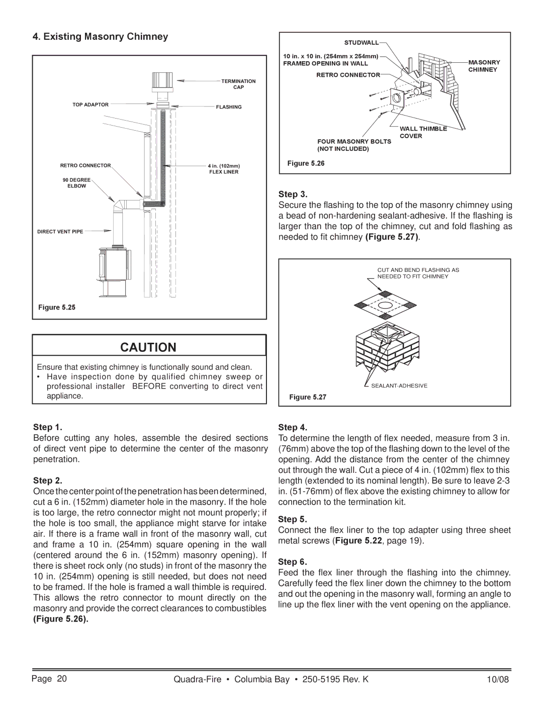 Hearth and Home Technologies COLBAY-FS-B owner manual Existing Masonry Chimney 