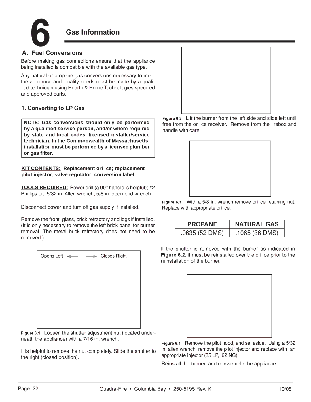 Hearth and Home Technologies COLBAY-FS-B owner manual Gas Information, Fuel Conversions, Converting to LP Gas 