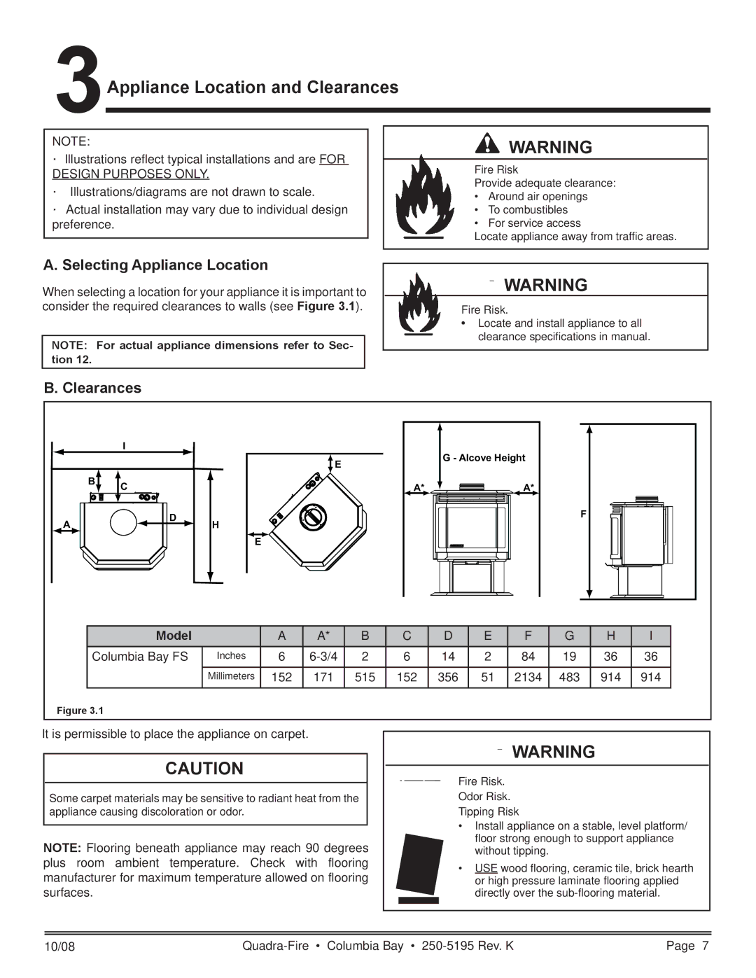 Hearth and Home Technologies COLBAY-FS-B owner manual Appliance Location and Clearances, Selecting Appliance Location 