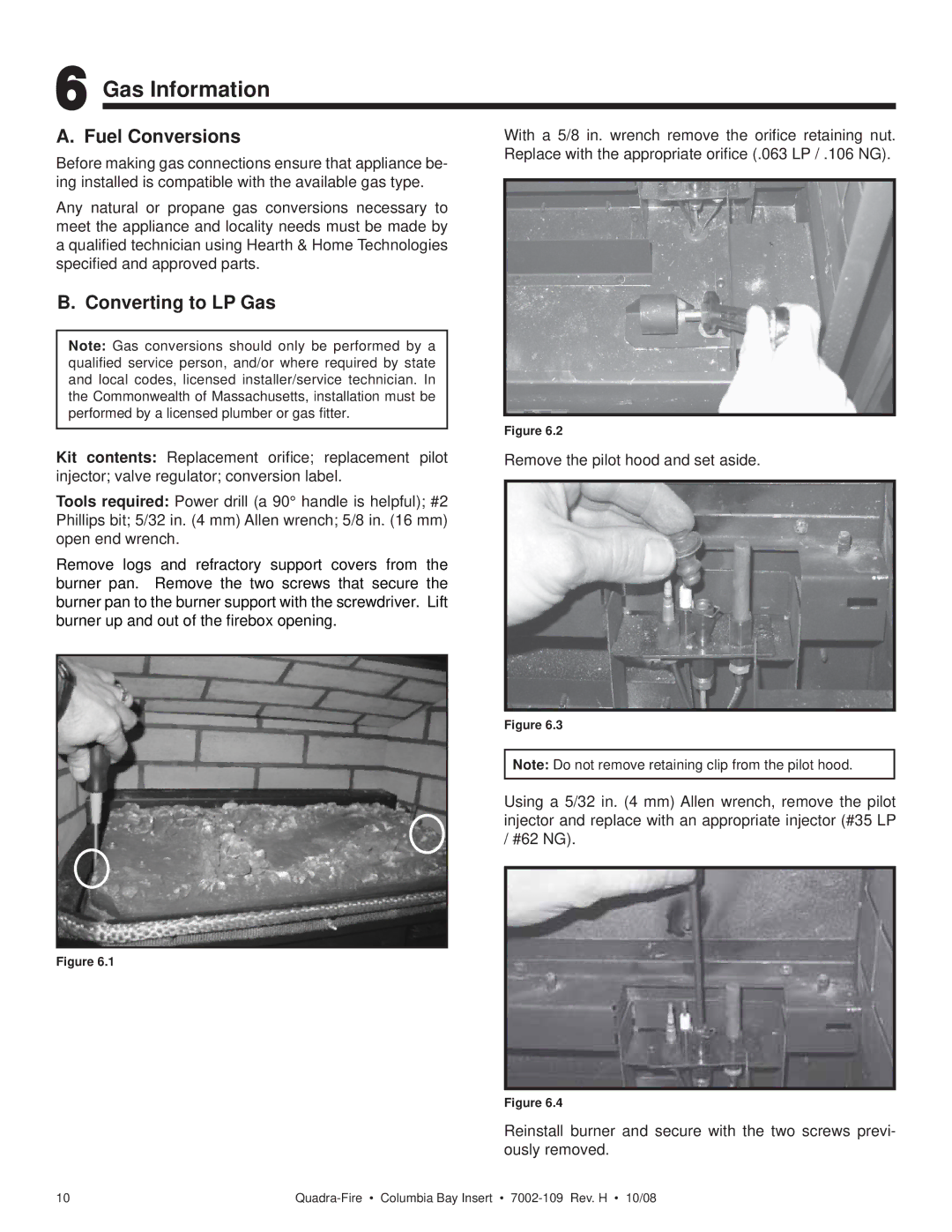 Hearth and Home Technologies COLBAY-INS owner manual Gas Information, Fuel Conversions, Converting to LP Gas 