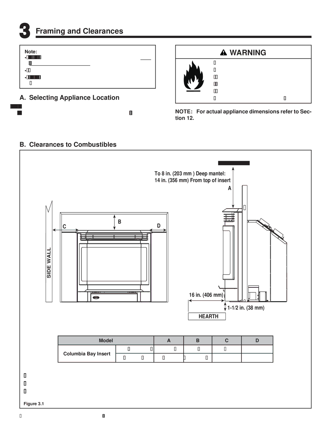 Hearth and Home Technologies COLBAY-INS Framing and Clearances, Selecting Appliance Location, Clearances to Combustibles 