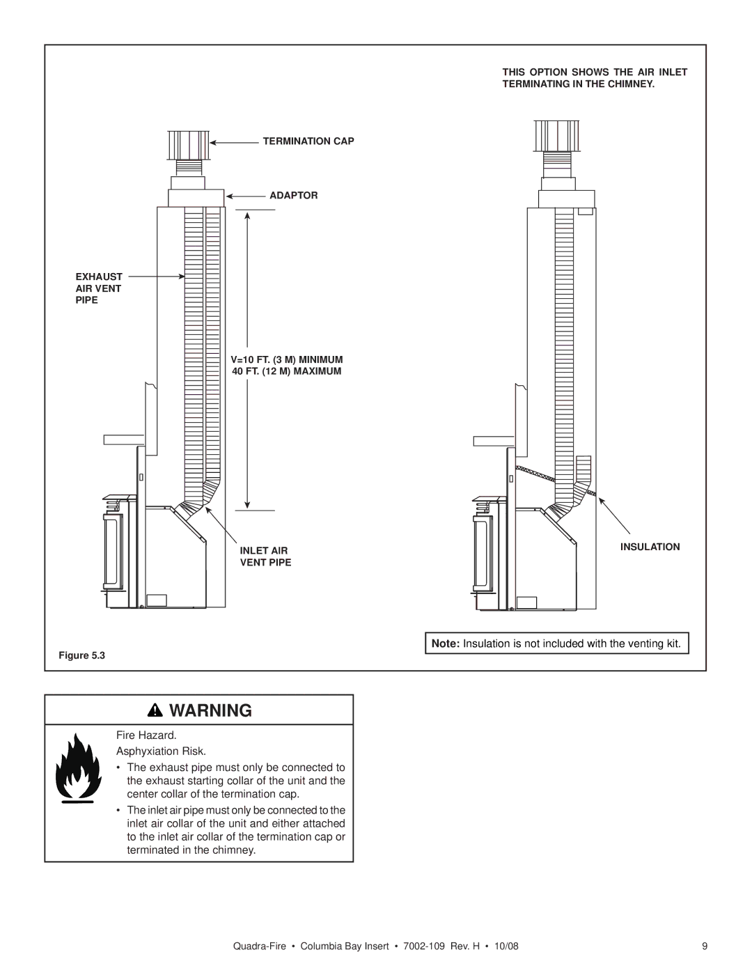 Hearth and Home Technologies COLBAY-INS owner manual Exhaust AIR Vent Pipe Termination CAP Adaptor 