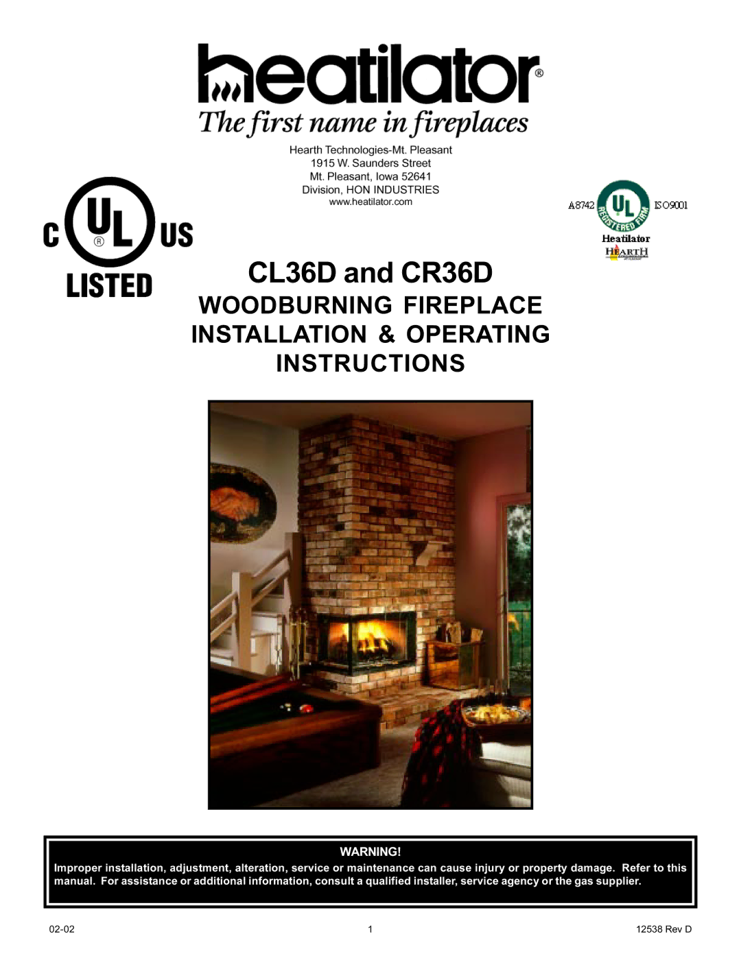 Hearth and Home Technologies manual CL36D and CR36D 