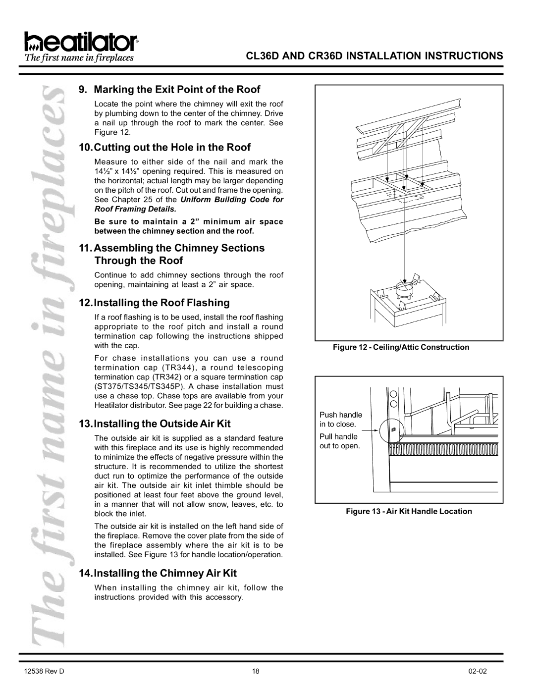 Hearth and Home Technologies CR36D, CL36D manual Marking the Exit Point of the Roof, Cutting out the Hole in the Roof 