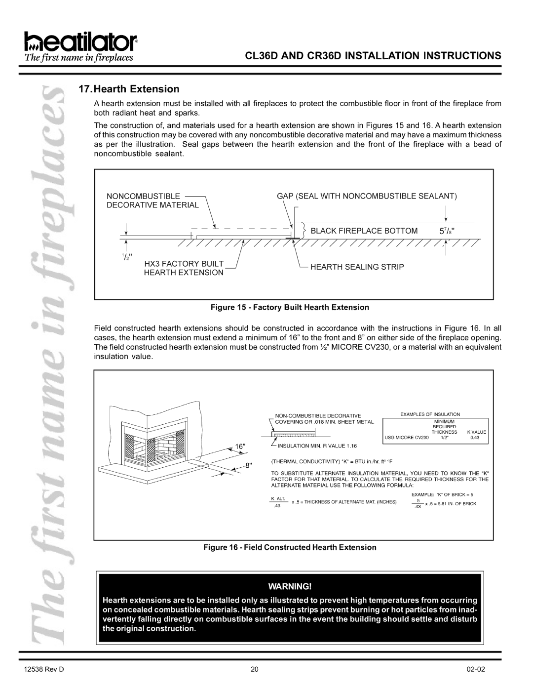 Hearth and Home Technologies CR36D, CL36D manual Factory Built Hearth Extension 