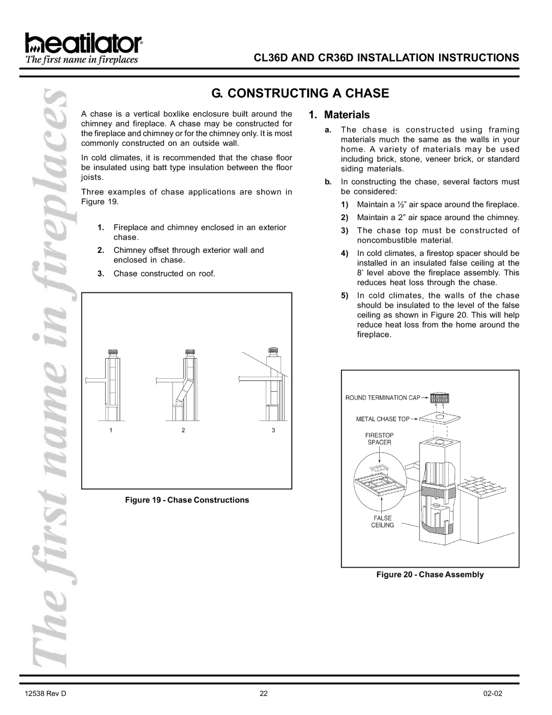 Hearth and Home Technologies CR36D, CL36D manual Constructing a Chase, Materials 