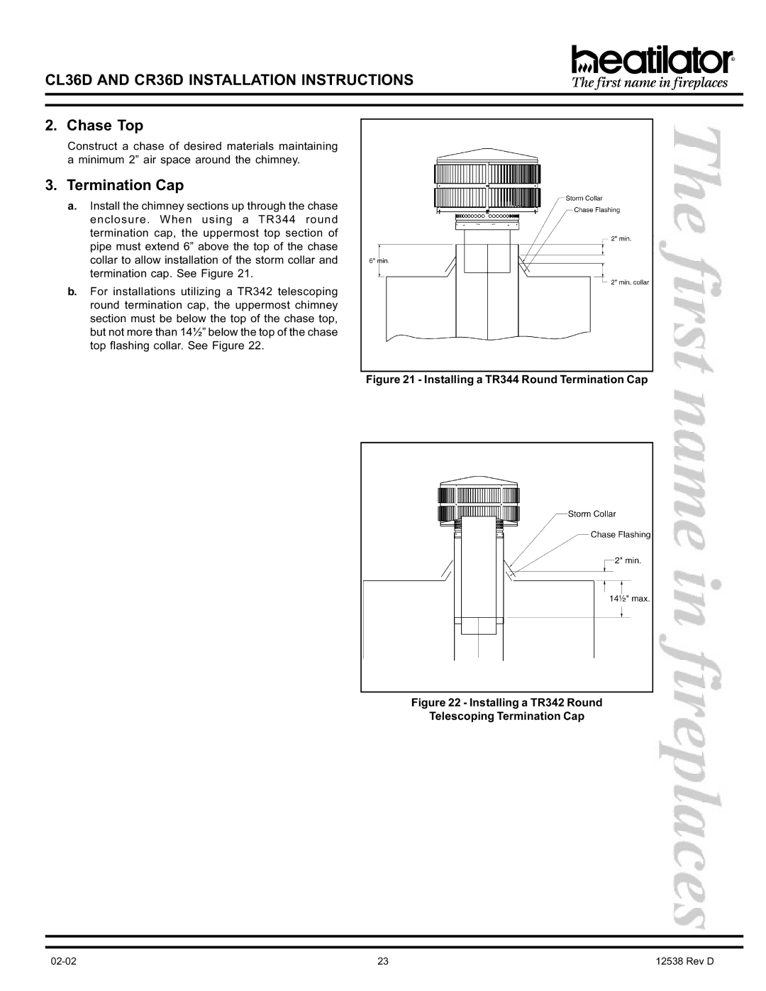 Hearth and Home Technologies CL36D, CR36D manual Chase Top, Termination Cap 