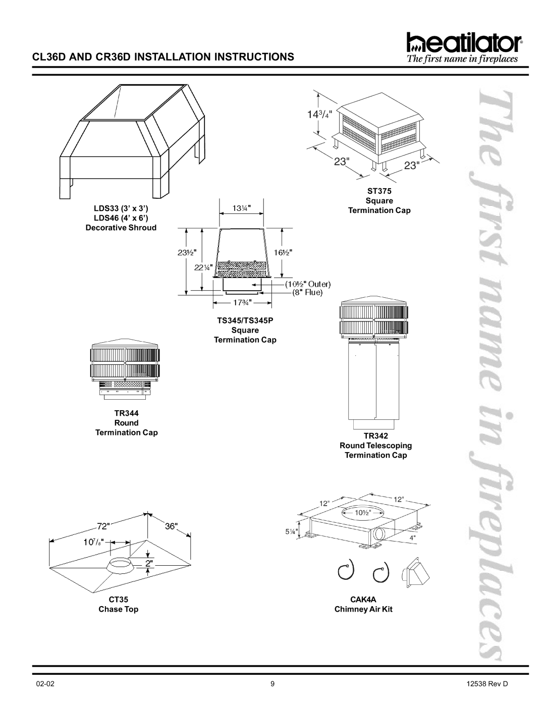 Hearth and Home Technologies CL36D, CR36D manual Chase Top Chimney Air Kit 