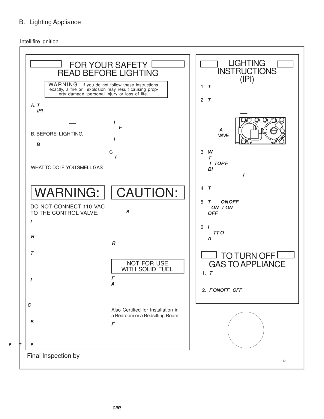 Hearth and Home Technologies Crescent II owner manual Lighting Appliance, Final Inspection by, Intellifire Ignition 