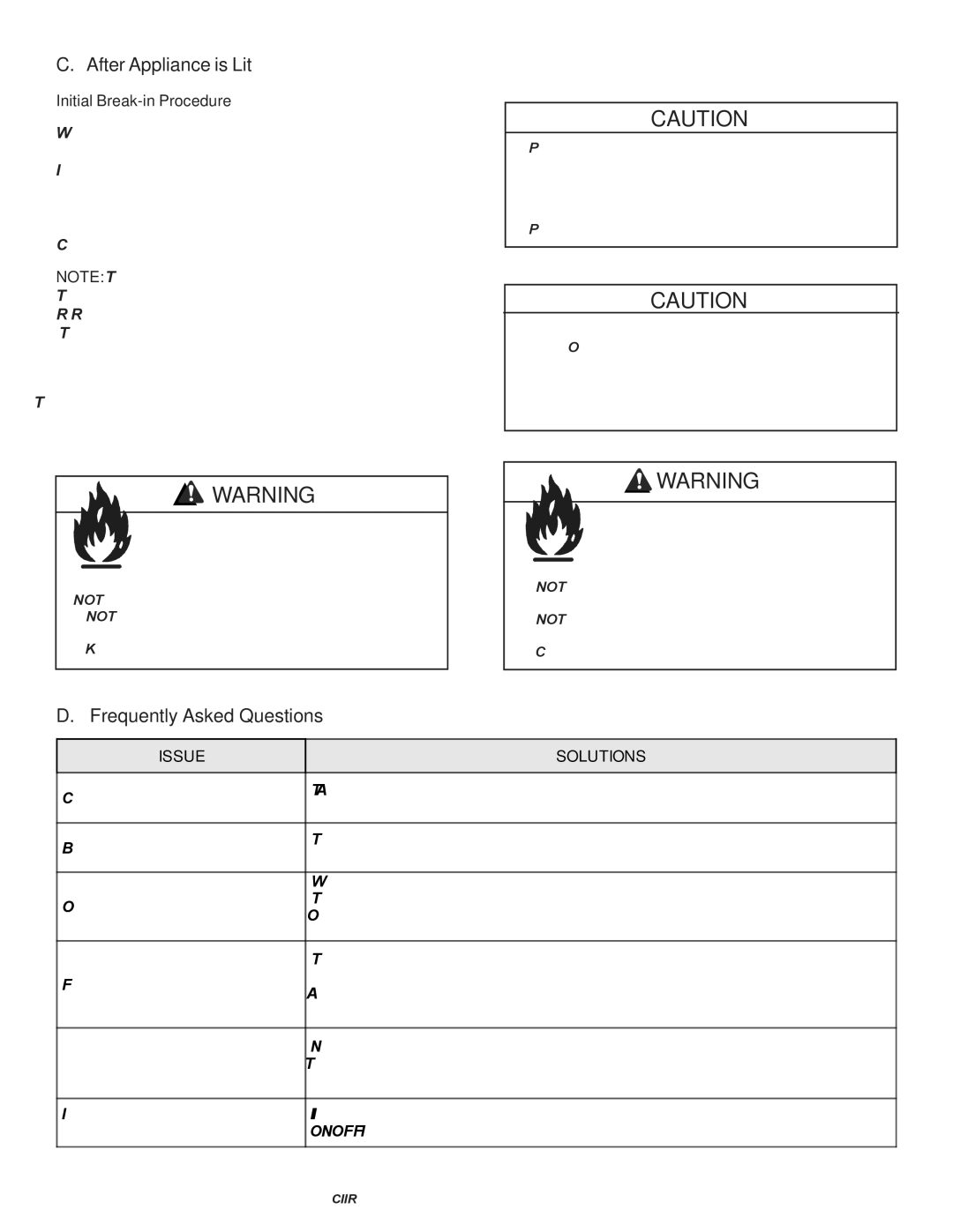 Hearth and Home Technologies Crescent II After Appliance is Lit, Frequently Asked Questions, Initial Break-in Procedure 