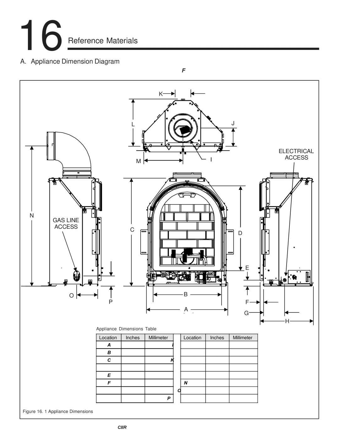 Hearth and Home Technologies Crescent II owner manual 16Reference Materials, Appliance Dimension Diagram 