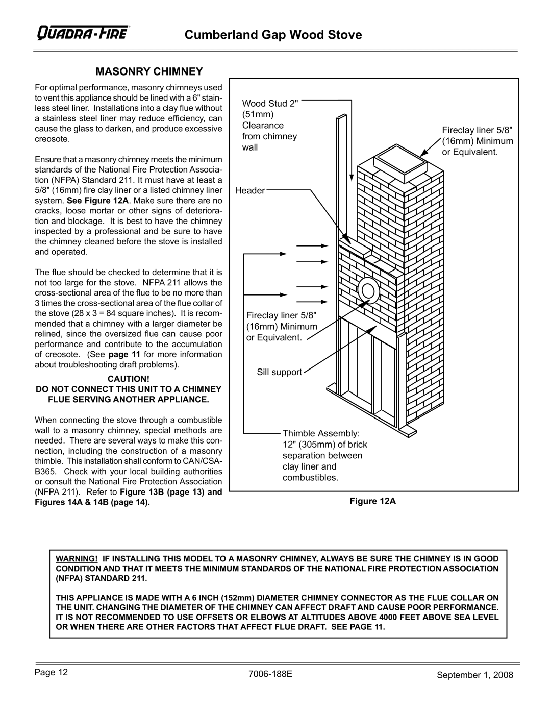 Hearth and Home Technologies CUMBGAP-MBK, CUMBGAP-PMH installation instructions Masonry Chimney, Figures 14A & 14B 