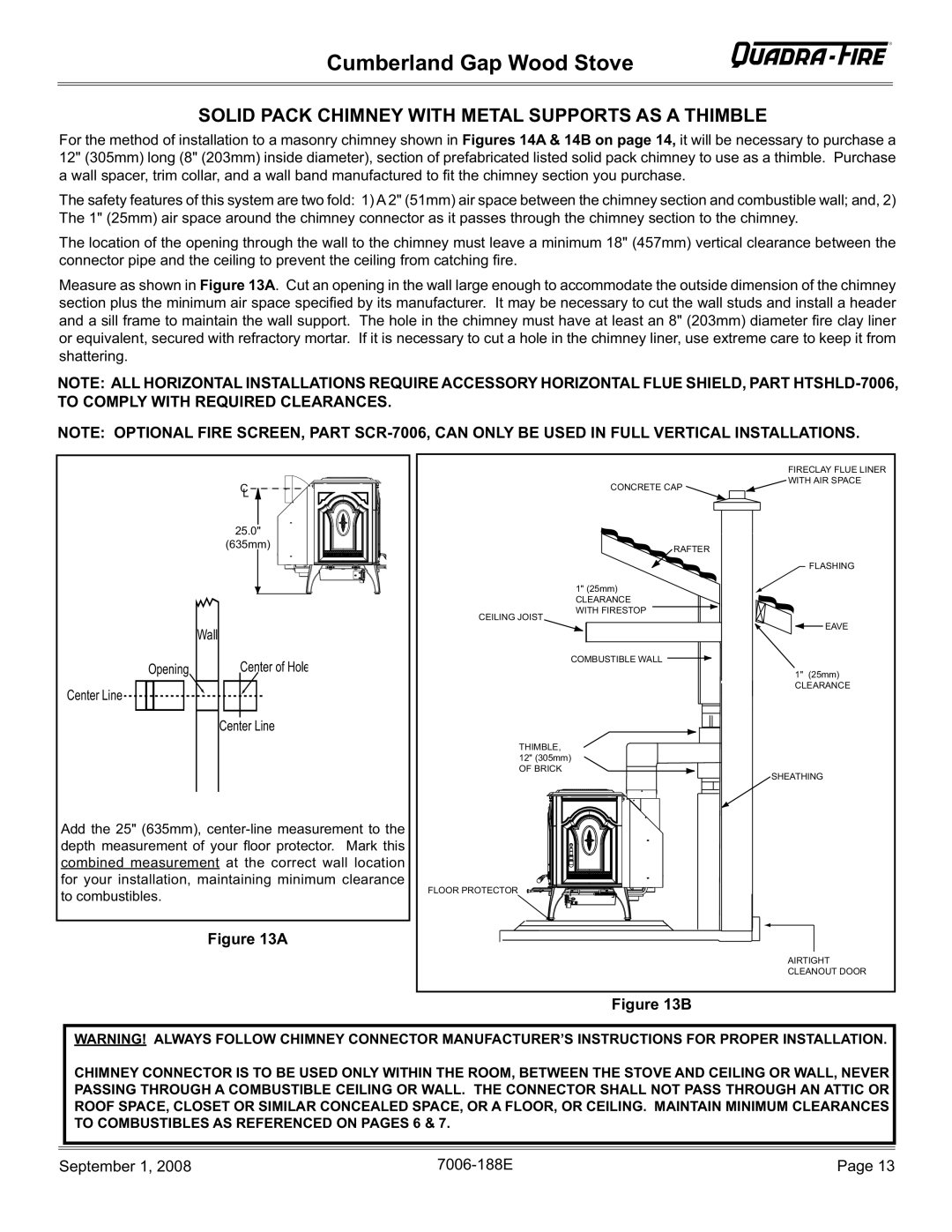 Hearth and Home Technologies CUMBGAP-PMH, CUMBGAP-MBK Solid Pack Chimney with Metal Supports AS a Thimble 