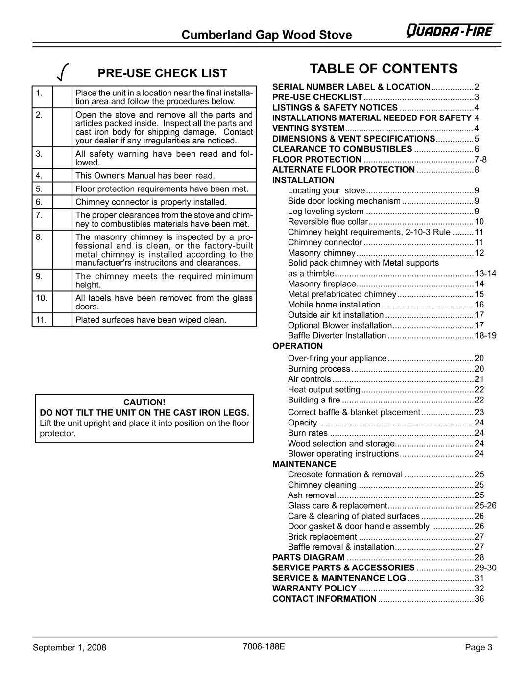 Hearth and Home Technologies CUMBGAP-PMH, CUMBGAP-MBK installation instructions Table of Contents 