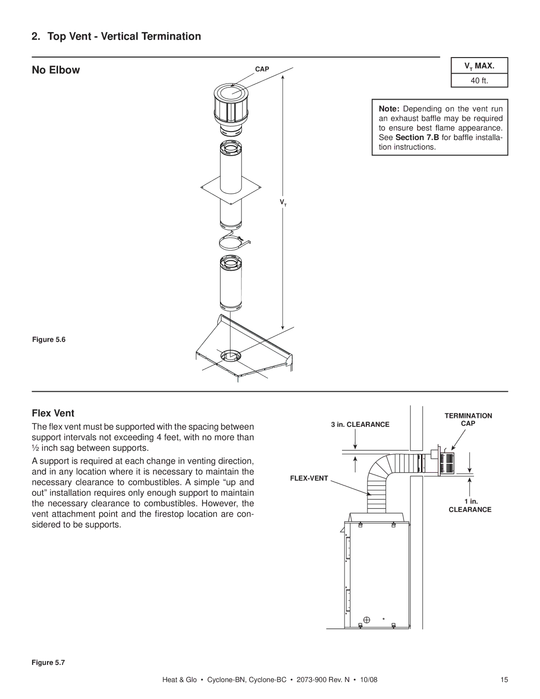 Hearth and Home Technologies Cyclone-BN, Cyclone-BC owner manual Top Vent Vertical Termination No Elbow, Flex Vent 