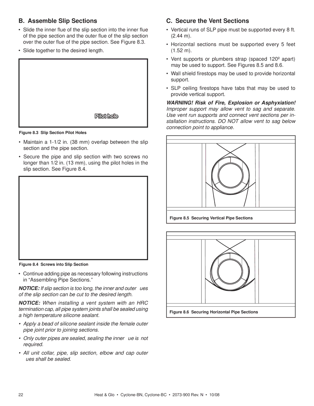 Hearth and Home Technologies Cyclone-BC, Cyclone-BN owner manual Assemble Slip Sections, Secure the Vent Sections 