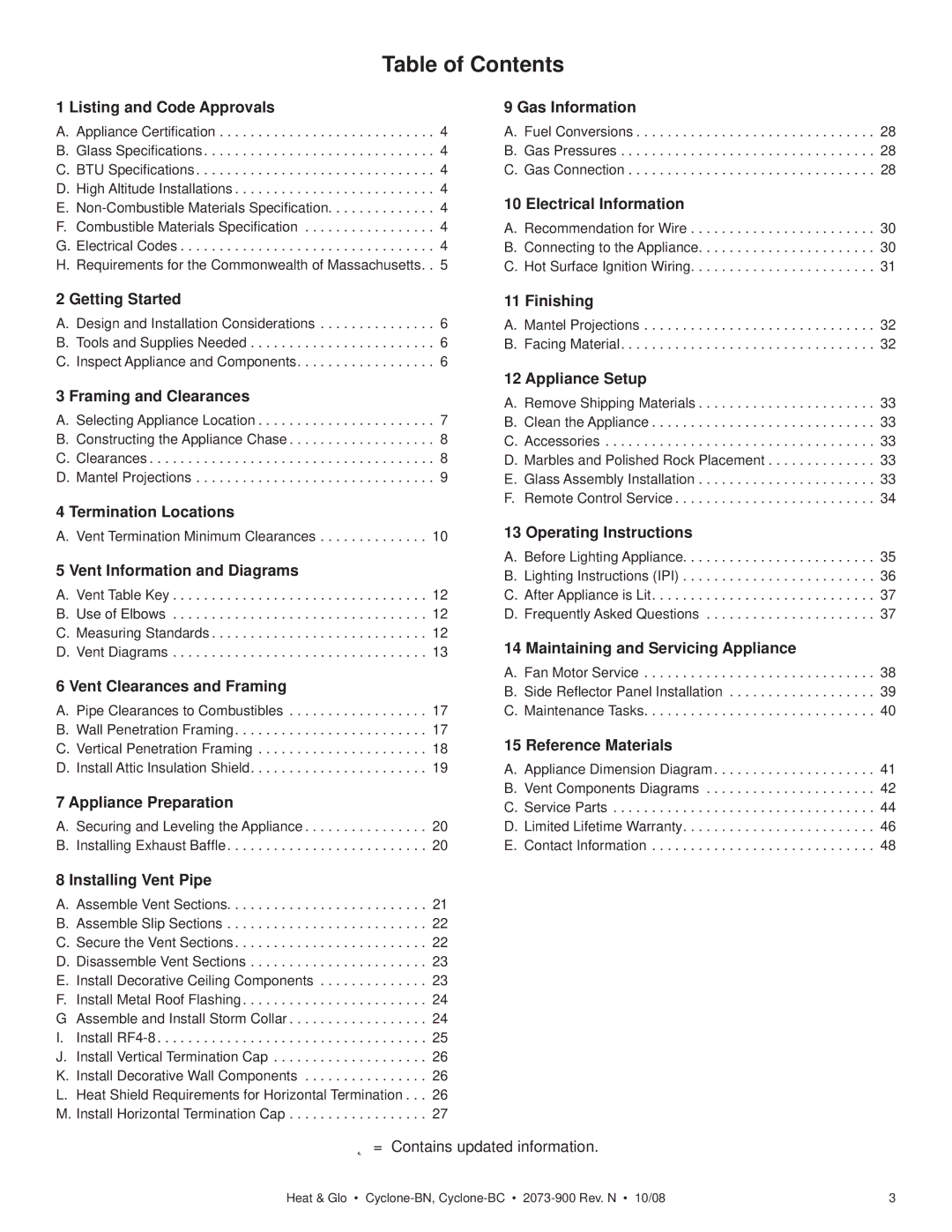 Hearth and Home Technologies Cyclone-BN, Cyclone-BC owner manual Table of Contents 