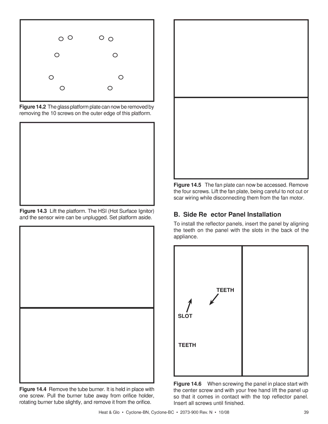Hearth and Home Technologies Cyclone-BN, Cyclone-BC owner manual Side Reﬂector Panel Installation 