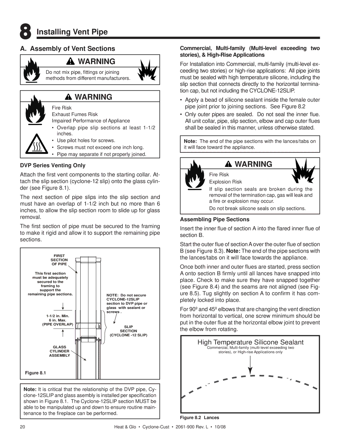 Hearth and Home Technologies Cyclone-Cust Installing Vent Pipe, Assembly of Vent Sections, DVP Series Venting Only 