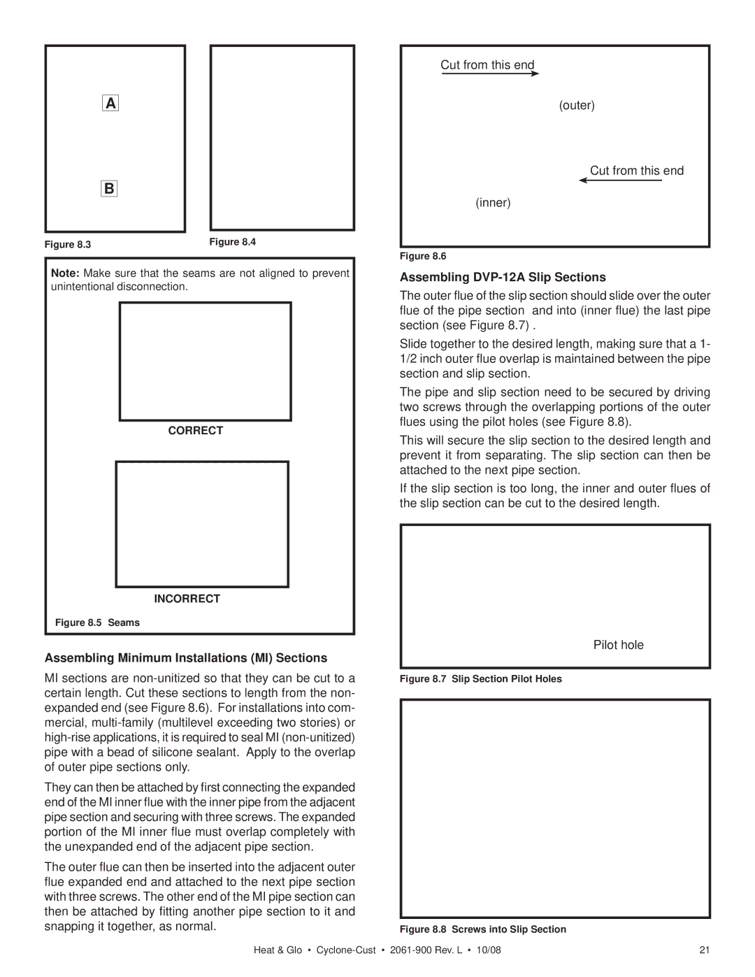 Hearth and Home Technologies Cyclone-Cust Assembling Minimum Installations MI Sections, Assembling DVP-12A Slip Sections 