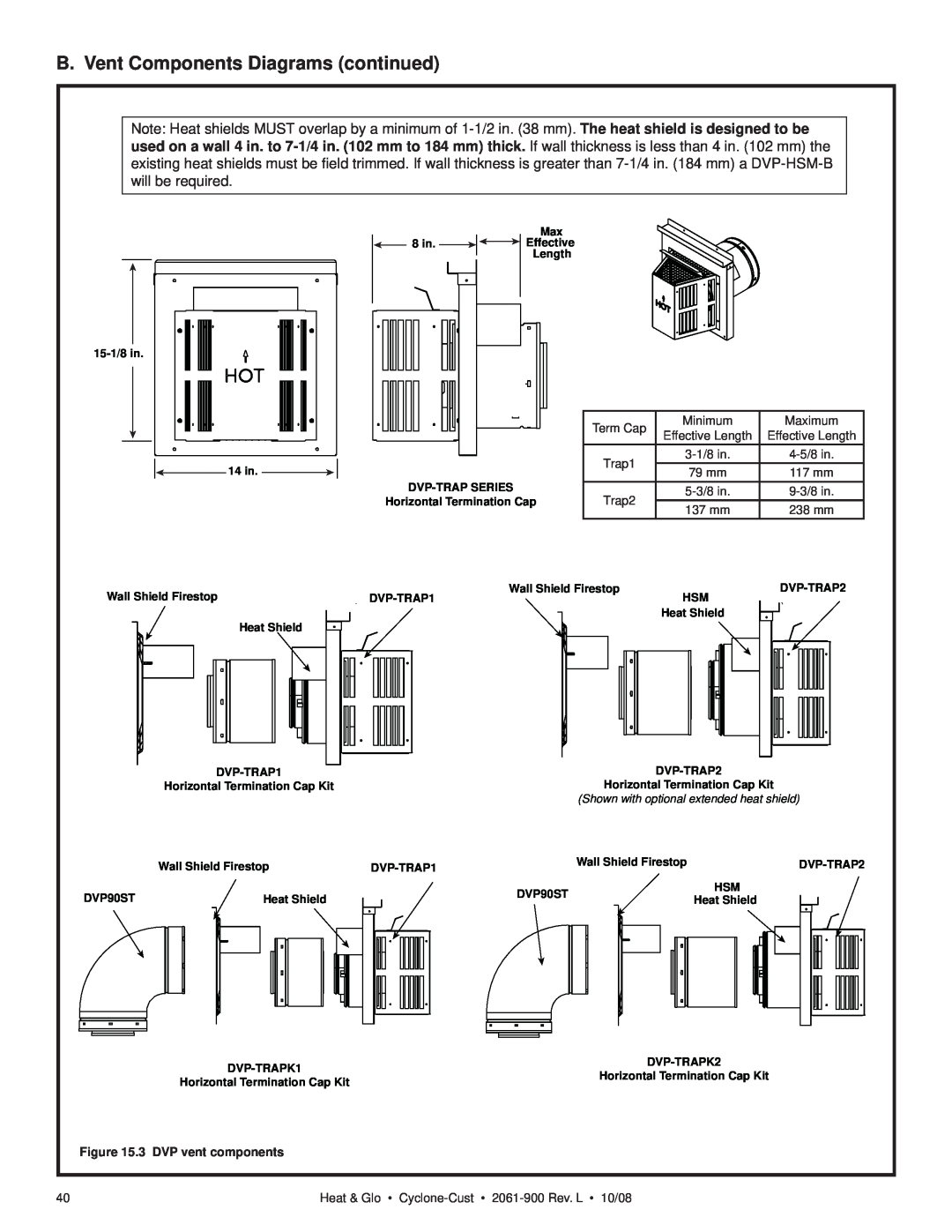 Hearth and Home Technologies Cyclone-Cust owner manual B. Vent Components Diagrams continued, 3 DVP vent components 