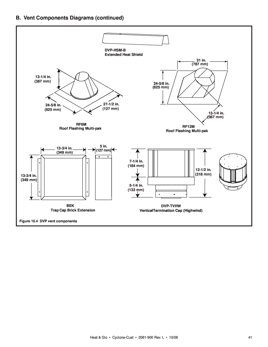 Hearth and Home Technologies Cyclone-Cust B. Vent Components Diagrams continued, Dvp-Hsm-B, Extended Heat Shield, 31 in 