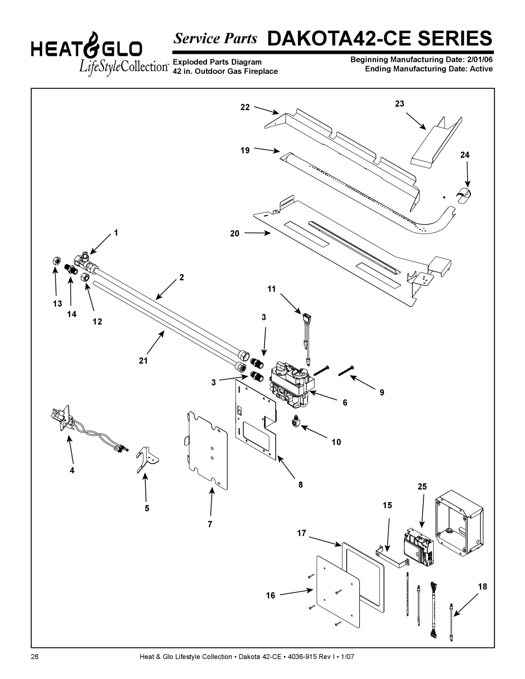 Hearth and Home Technologies Dakota 42-CE manual Service Parts DAKOTA42-CE Series 