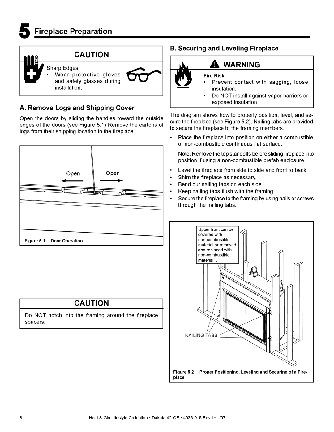 Hearth and Home Technologies Dakota 42-CE manual Fireplace Preparation, Remove Logs and Shipping Cover 