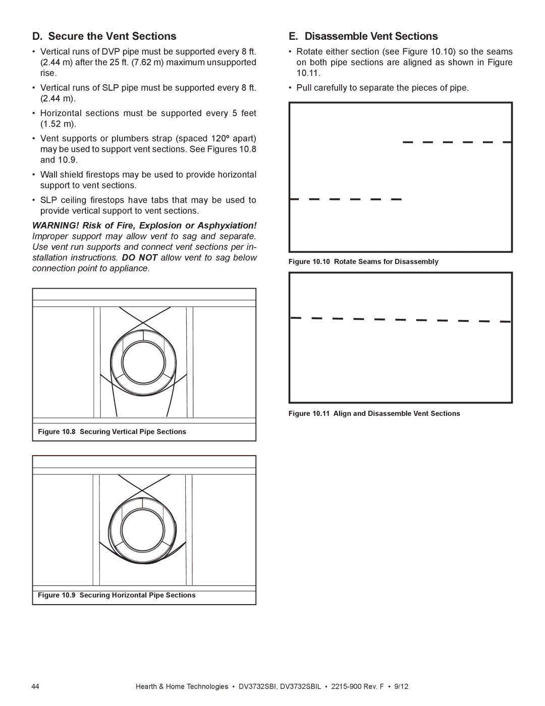 Hearth and Home Technologies DV3732SBIL manual Secure the Vent Sections, Disassemble Vent Sections 