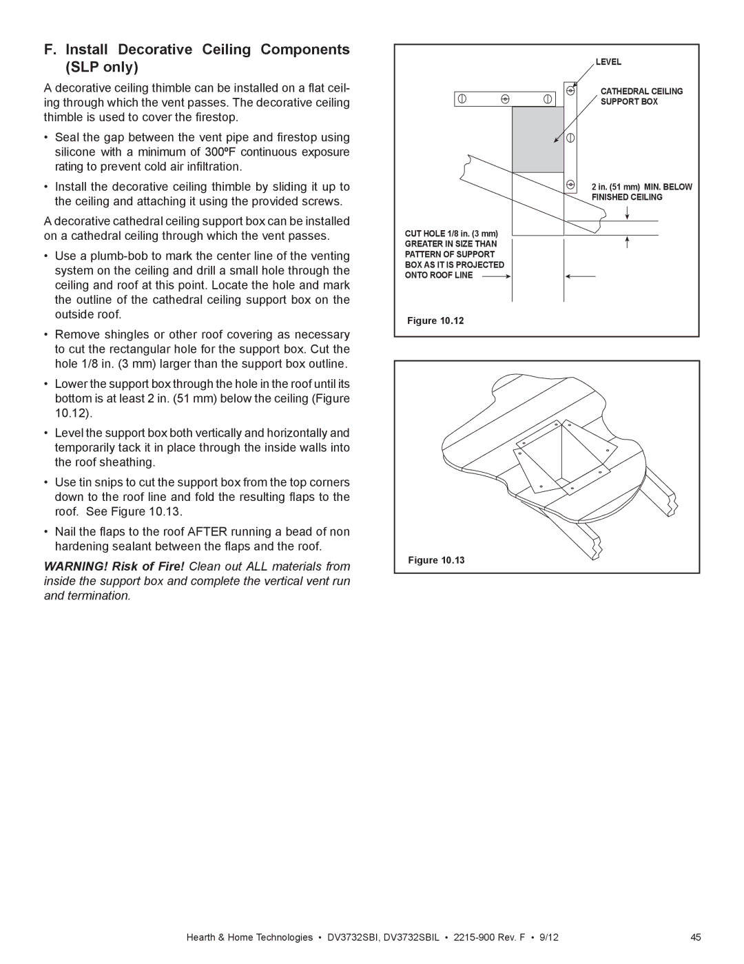 Hearth and Home Technologies DV3732SBIL manual Install Decorative Ceiling Components SLP only 