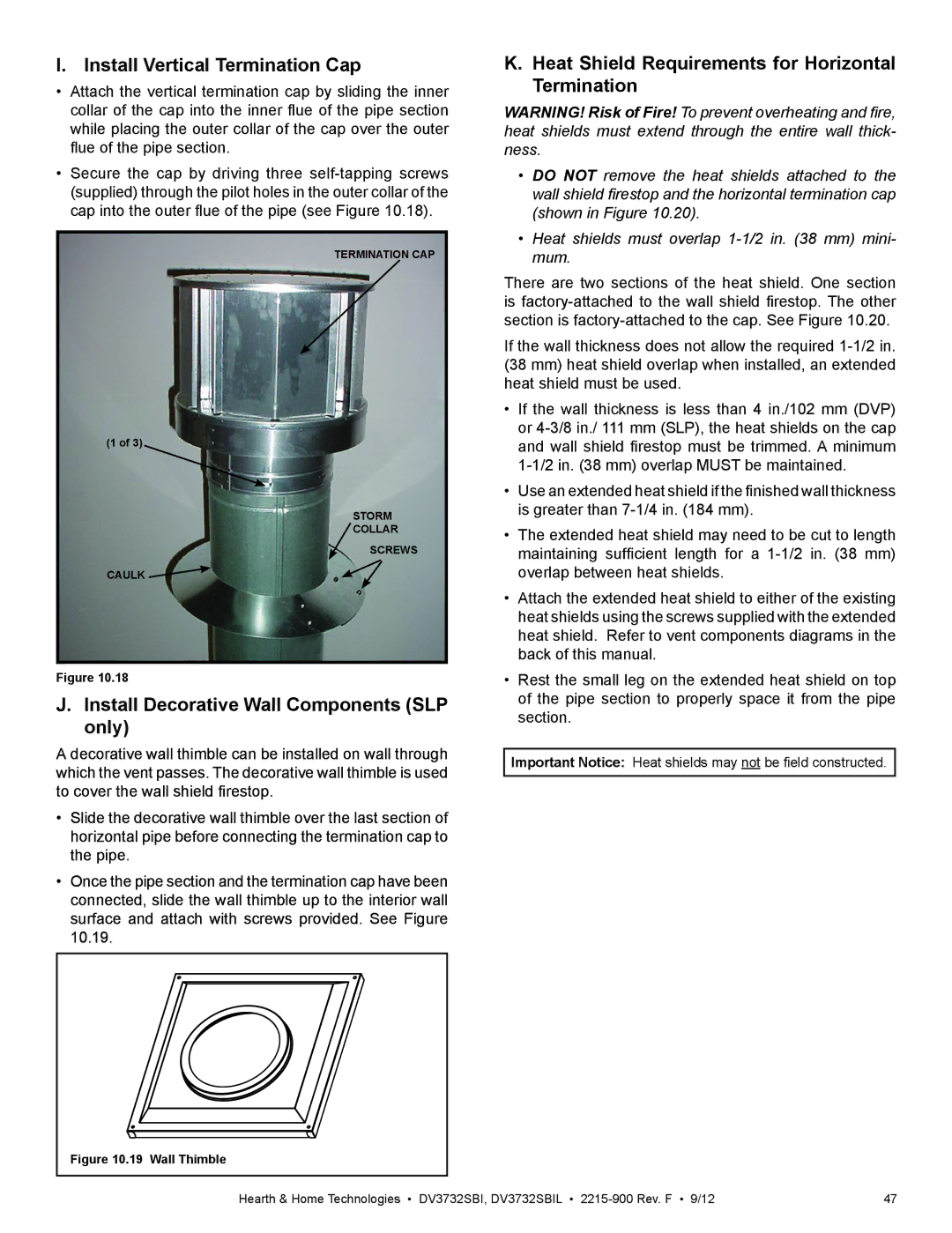 Hearth and Home Technologies DV3732SBIL Install Vertical Termination Cap, Install Decorative Wall Components SLP only 