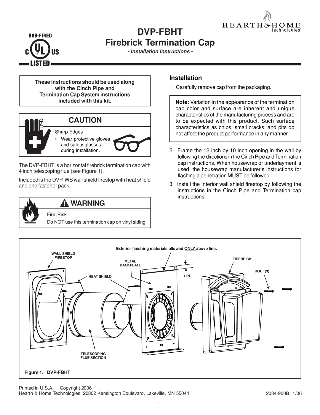 Hearth and Home Technologies DVP-FBHT installation instructions Dvp-Fbht, Firebrick Termination Cap, Installation 