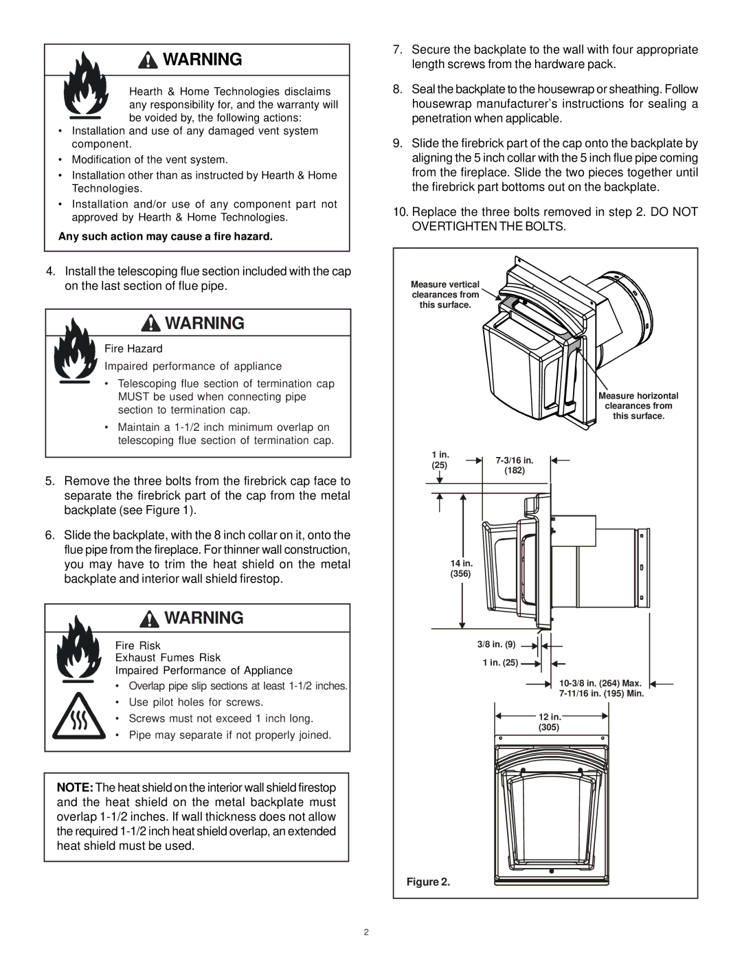 Hearth and Home Technologies DVP-FBHT installation instructions Any such action may cause a fire hazard 